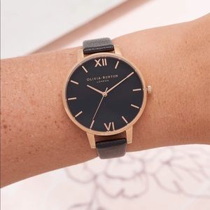 Olivia Burton Womens Black and Rose Gold Watch